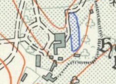 OS map of 1956 showing the orangery, south of the pond, still standing.