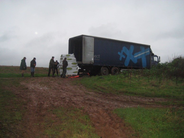 The delivery of materials and trees begins at the south side of Mill Wood, Monday 18th January 2016.