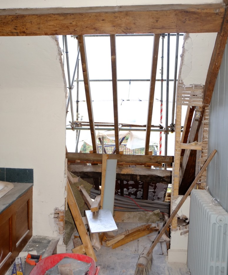 The removal of the offending modern dormer windows in the top floor of the Great Hall. (Courtesy of Architectural Thread.)