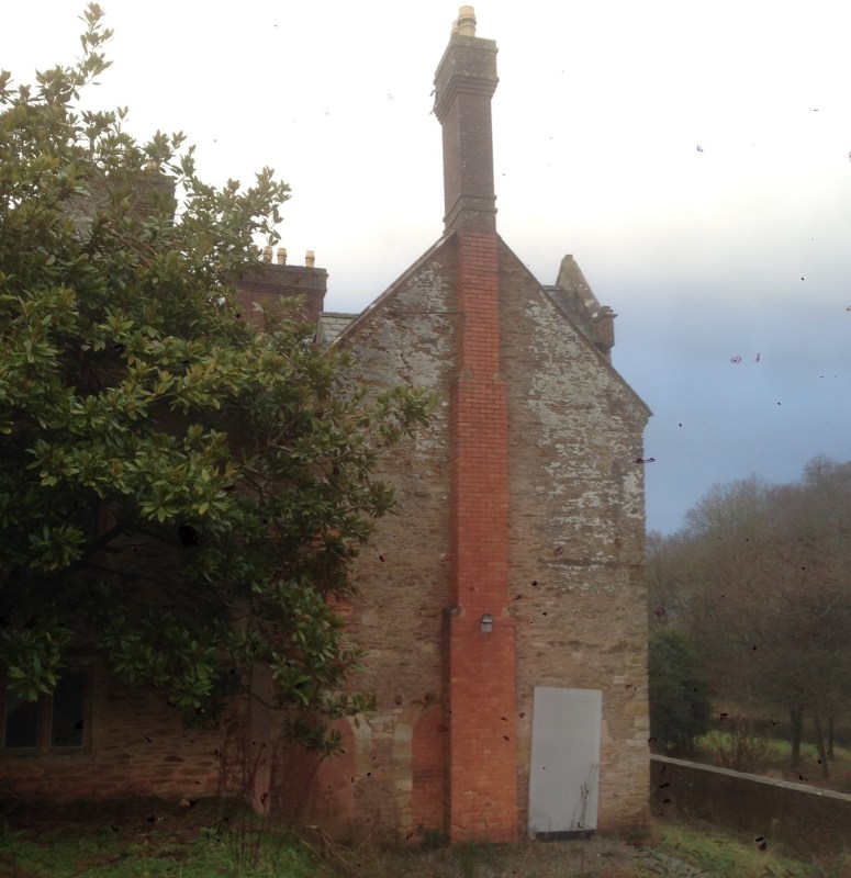 The south east corner, covering the same area highlighted in blue in the first photo. The gabled additions of c. 1900 included a gable with chimney to the south and dormer window to the east. The original eighteenth-century wooden roof structure was left inside, though structurally now redundant. The gable was built more for aesthetics than strength and with the addition of the oversized chimney topping in c. 1927 a full structural strengthening and repair became inevitable as the chimney canted over precipitously.