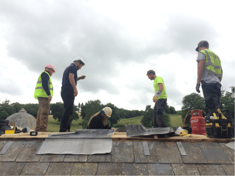 Edward Strachan overseeing works with Mark Lidster of Corbel Conservation. 
