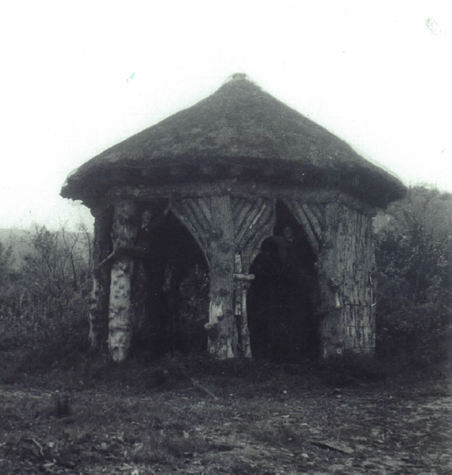 The Druid’s Hut, 200 years after it was built, photographed in the 1960’s with two children playing impishly in the arches – photograph courtesy of Mrs Gill Durman. 