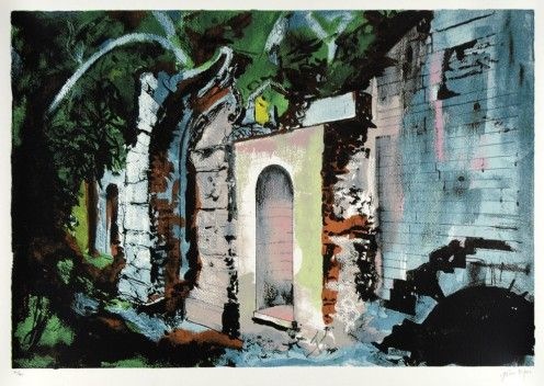 John Piper (1903-1992) “The Grotto, Halswell” Executed in 1987 at the invitation of Dr. Roger White to visit and paint Halswell. Dr White returns to Halswell again in April 2016 leading his group from the Oxford Graduates Architectural Society. 